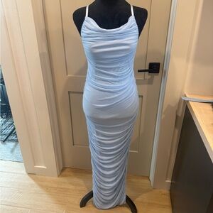 Fashion Nova Light Blue Ruched Maxi Dress